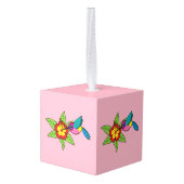 カラフルハイビスカス熱帯花のハミングバード キューブオーナメント (裏面アングル)