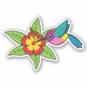 カラフルハイビスカス熱帯花のハミングバード シール (正面)