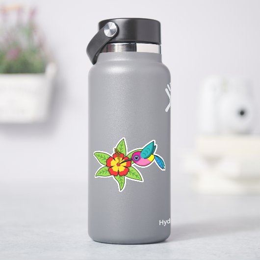 カラフルハイビスカス熱帯花のハミングバード シール (HydroFlask)
