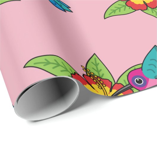 カラフルハイビスカス熱帯花のハミングバード ラッピングペーパー (ロールコーナー)