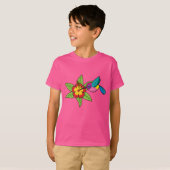 カラフルハイビスカス熱帯花のハミングバード Tシャツ (正面フル)