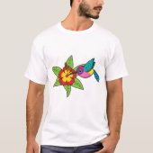 カラフルハイビスカス熱帯花のハミングバード Tシャツ (正面)