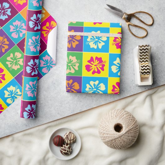 カラフルハイビスカス花柄デザインカスタム ラッピングペーパー (クラフト)