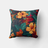 カラフルハイビスカス、イエローオレンジグリーンフローラ クッション (裏面)