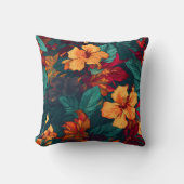 カラフルハイビスカス、イエローオレンジグリーンフローラ クッション (正面)