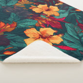 カラフルハイビスカス、イエローオレンジグリーンフローラ シェルパブランケット (3/4)