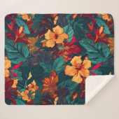 カラフルハイビスカス、イエローオレンジグリーンフローラ シェルパブランケット (正面(横))