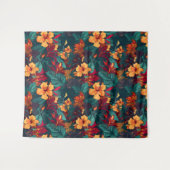 カラフルハイビスカス、イエローオレンジグリーンフローラ タペストリー (正面(横))