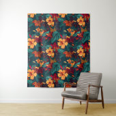 カラフルハイビスカス、イエローオレンジグリーンフローラ タペストリー (インサイチュ)