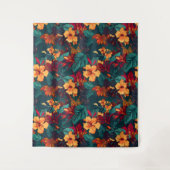 カラフルハイビスカス、イエローオレンジグリーンフローラ タペストリー (正面)