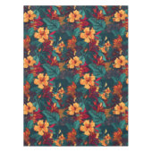 カラフルハイビスカス、イエローオレンジグリーンフローラ テーブルクロス (正面)