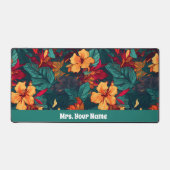 カラフルハイビスカス、イエローオレンジグリーンフローラ デスクマット (正面)