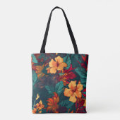 カラフルハイビスカス、イエローオレンジグリーンフローラ トートバッグ (裏面)