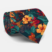 カラフルハイビスカス、イエローオレンジグリーンフローラ ネクタイ (ロール)