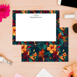カラフルハイビスカス、イエローオレンジグリーンフローラ ノートカード