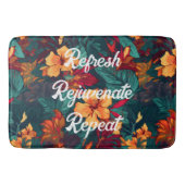 カラフルハイビスカス、イエローオレンジグリーンフローラ バスマット (正面)