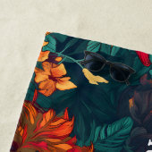 カラフルハイビスカス、イエローオレンジグリーンフローラ ビーチタオル (インサイチュ)