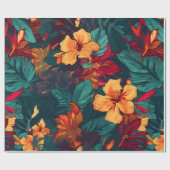 カラフルハイビスカス、イエローオレンジグリーンフローラ ラッピングペーパー (フラット)