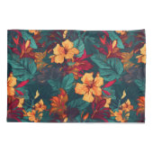 カラフルハイビスカス、イエローオレンジグリーンフローラ 枕カバー (裏面)