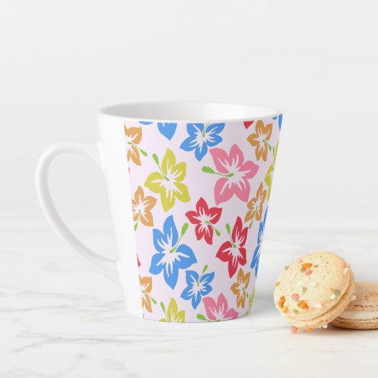 カラフルハイビスカス、花のパターン カフェラテマグ (インサイチュ)