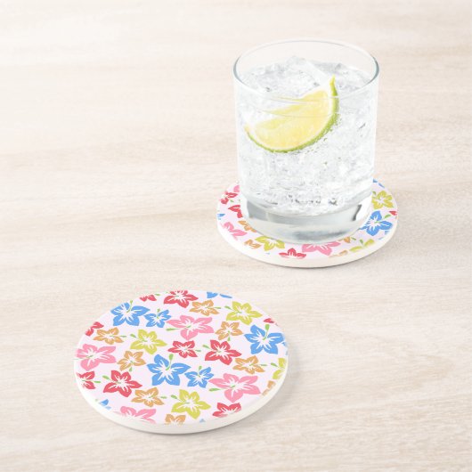 カラフルハイビスカス、花のパターン コースター (側面)