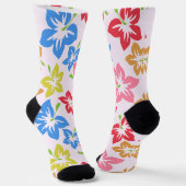 カラフルハイビスカス、花のパターン ソックス (傾斜あり)