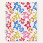 カラフルハイビスカス、花のパターン ノートブック (正面)
