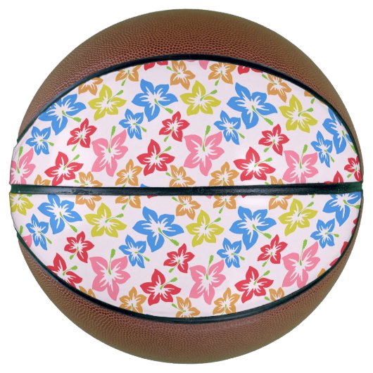 カラフルハイビスカス、花のパターン バスケットボール (正面)