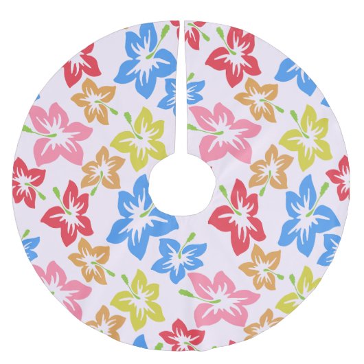 カラフルハイビスカス、花のパターン ブラッシュドポリエステルツリースカート (正面)