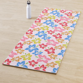 カラフルハイビスカス、花のパターン ヨガマット