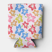 カラフルハイビスカス、花のパターン 缶クーラー (正面)