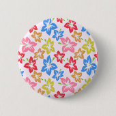 カラフルハイビスカス、花のパターン 缶バッジ (正面)