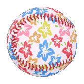 カラフルハイビスカス、花のパターン 野球ボール (正面左)