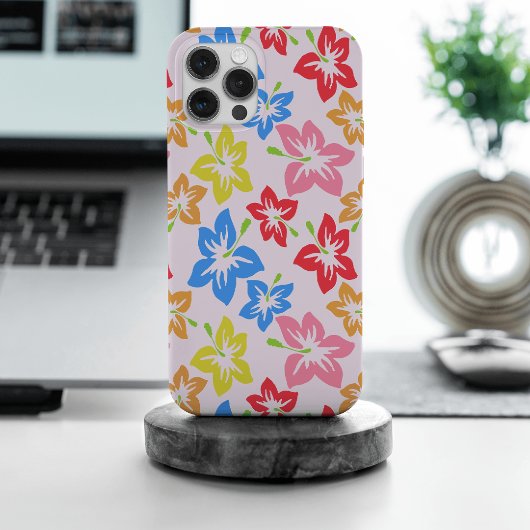 カラフルハイビスカス、花のパターン iPhoneケース