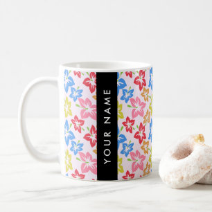 カラフルハイビスカス 花の模様 あなたの名前 コーヒーマグカップ