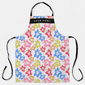 カラフルハイビスカス、花の模様、お名前 エプロン (正面)