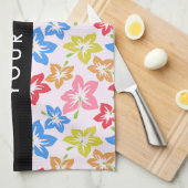 カラフルハイビスカス、花の模様、お名前 キッチンタオル (四つ折り)