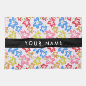カラフルハイビスカス、花の模様、お名前 キッチンタオル (横)