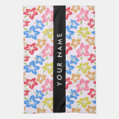 カラフルハイビスカス、花の模様、お名前 キッチンタオル (縦)