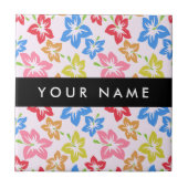 カラフルハイビスカス、花の模様、お名前 タイル (正面)