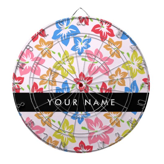カラフルハイビスカス、花の模様、お名前 ダーツボード (正面)