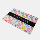 カラフルハイビスカス、花の模様、お名前 ドアマット (アングル)