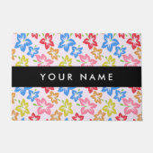 カラフルハイビスカス、花の模様、お名前 ドアマット (正面)