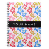 カラフルハイビスカス、花の模様、お名前 ノートブック (正面)