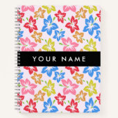 カラフルハイビスカス、花の模様、お名前 ノートブック (正面)