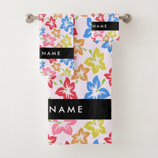 カラフルハイビスカス、花の模様、お名前 バスタオルセット (インサイチュ)