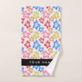 カラフルハイビスカス、花の模様、お名前 バスタオルセット (ハンドタオル)