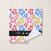 カラフルハイビスカス、花の模様、お名前 バスタオルセット (ウォッシュタオル)