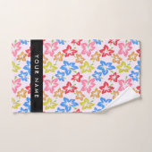 カラフルハイビスカス、花の模様、お名前 バスタオルセット (ハンドタオル)