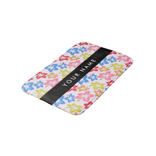 カラフルハイビスカス、花の模様、お名前 バスマット (アングル)